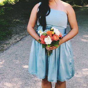 White by Vera Wang One Shoulder Mist Blue Dress